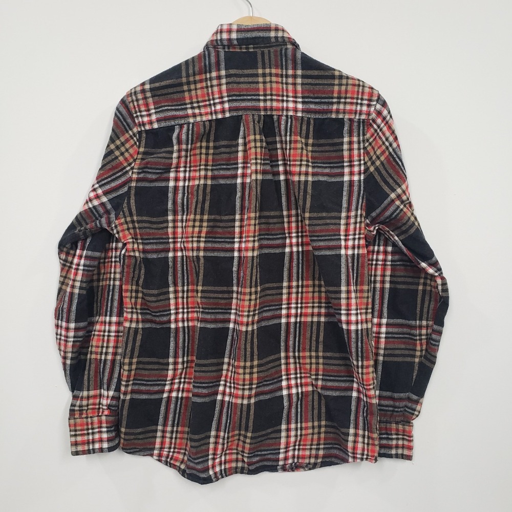 St Johns Bay Mens Super Soft Flannel Shirt Plaid Red Black Tan Size M Cotton - Picture 2 of 6